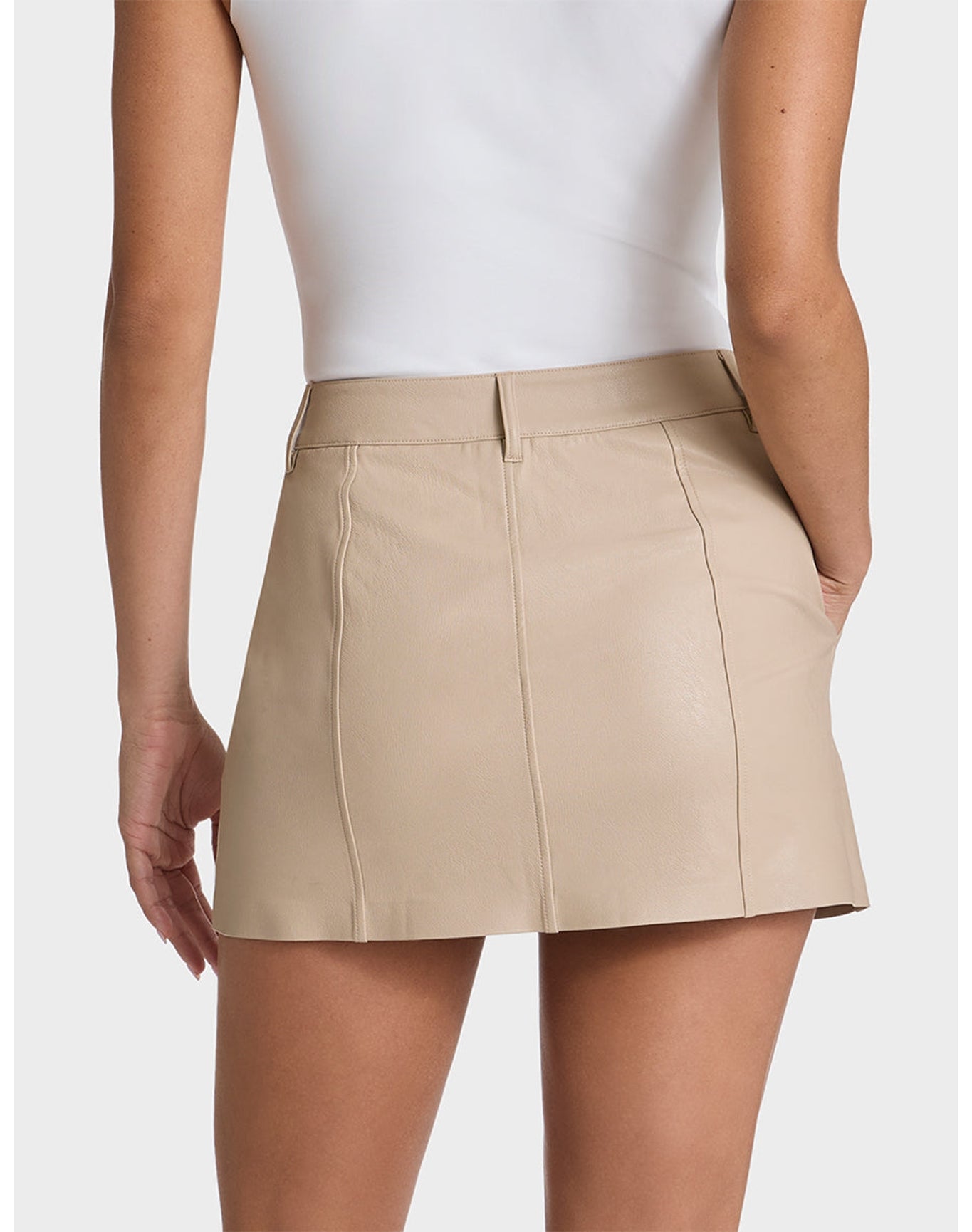 Faux Leather Utility Micro Mini Skirt | Sand