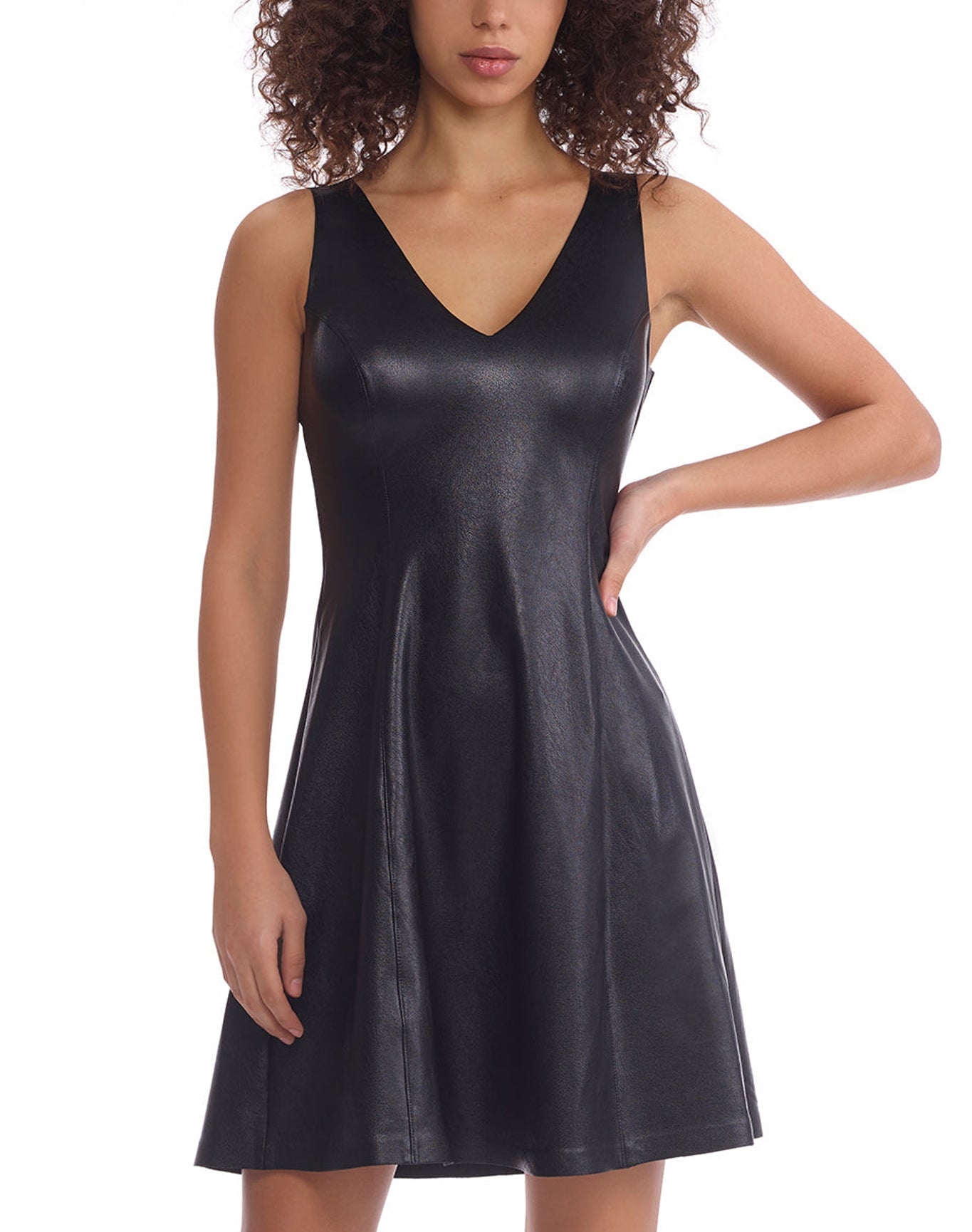 Faux Leather V-Neck Founder Dress | Black