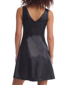 Faux Leather V-Neck Founder Dress | Black