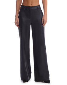 Faux Leather Wide Leg Trouser | Black
