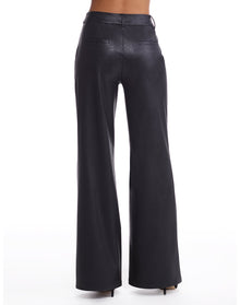 Faux Leather Wide Leg Trouser | Black