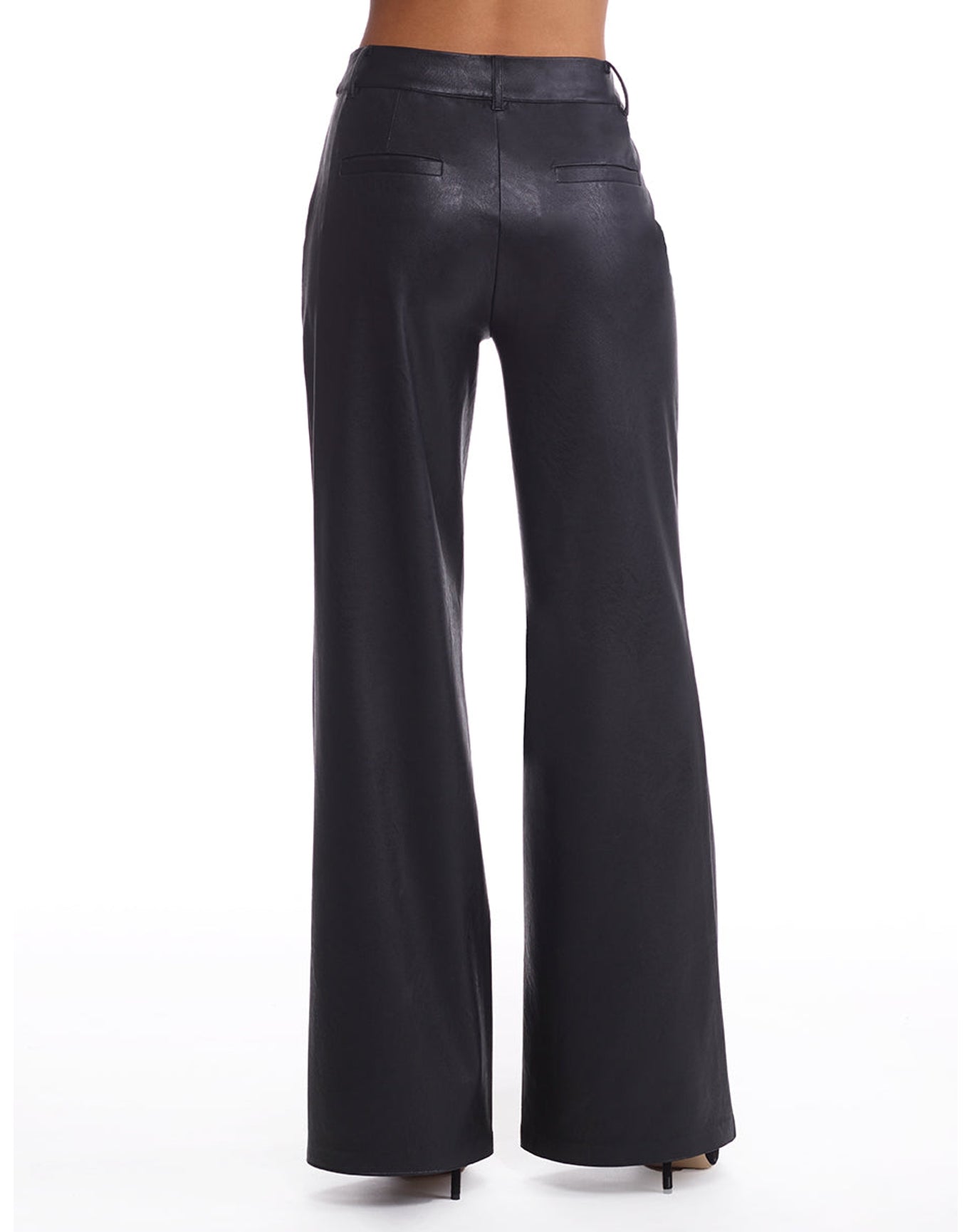 Faux Leather Wide Leg Trouser | Black