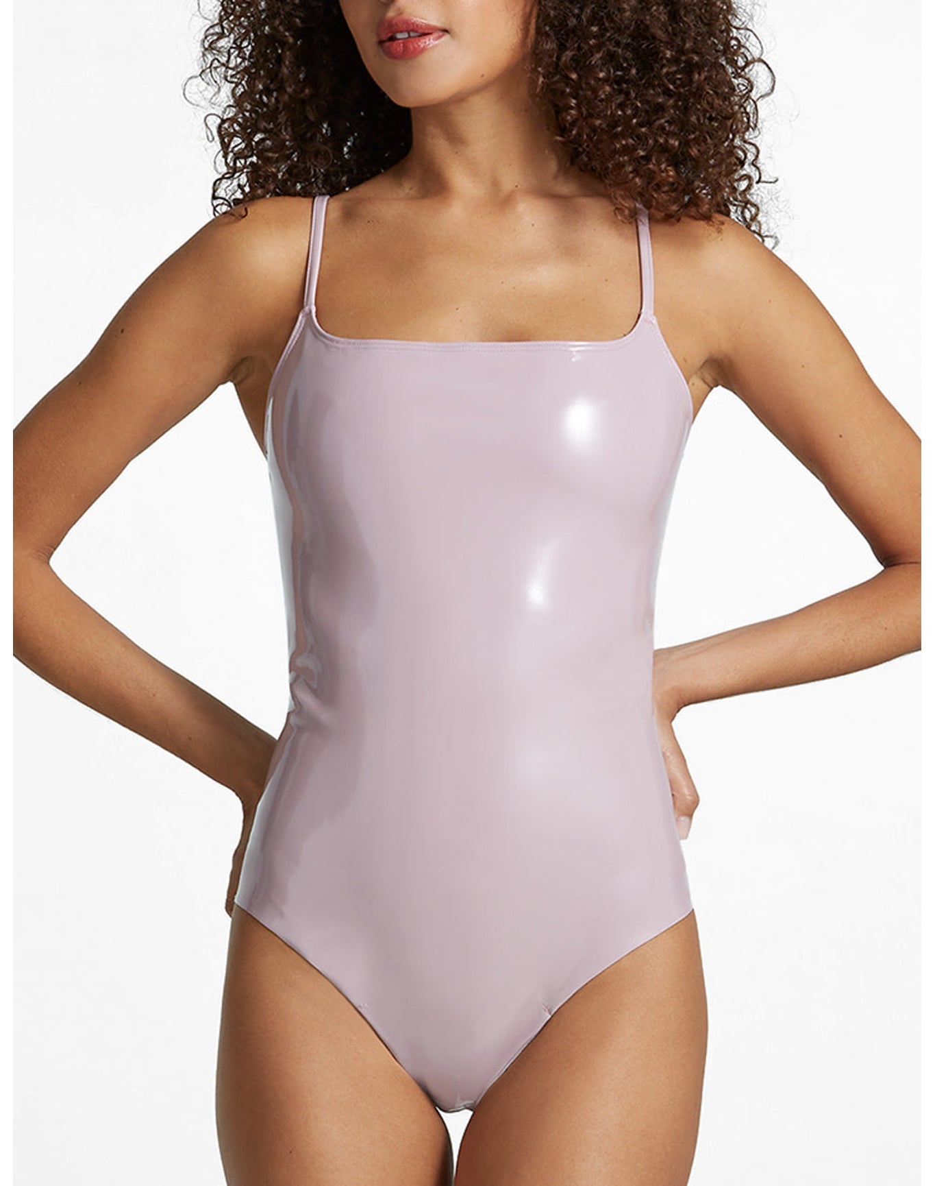 Faux Patent Leather Cami Bodysuit | Mauve