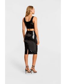 Faux Patent Leather Crop Top | Black