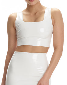 Faux Patent Leather Crop Top | White