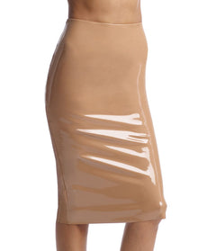 Faux Patent Leather Midi Skirt | Cocoa