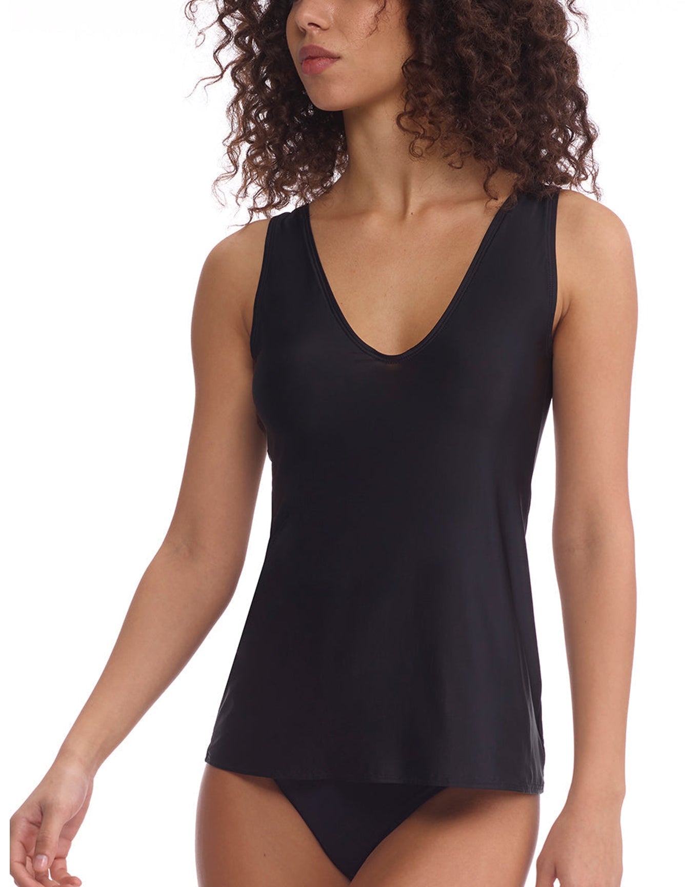 Faux Silk V-Neck Tank | Black
