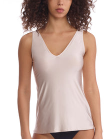 Faux Silk V-Neck Tank | Champagne