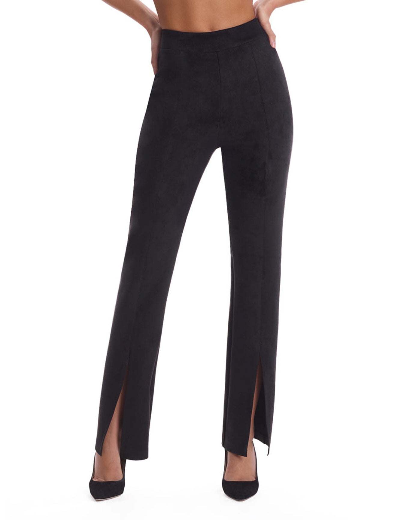 Faux Suede Split Front Pant | Black