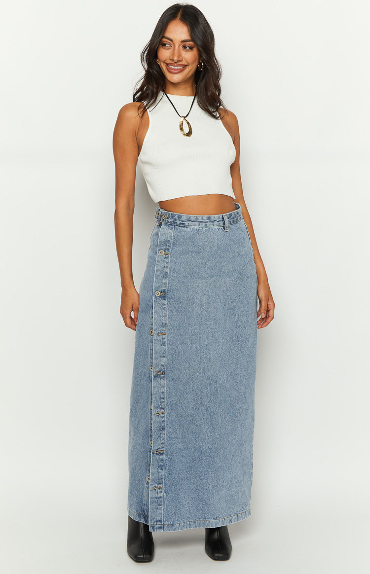 Fazio Button Side Maxi Skirt | Denim