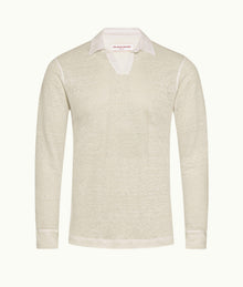 Felix Tailored Fit Long-Sleeve Slub Linen Polo Shirt | Pebble