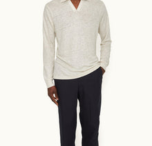Felix Tailored Fit Long-Sleeve Slub Linen Polo Shirt | Pebble