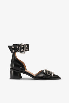 Feminine Buckle Open Cut Pumps | Black (V2)