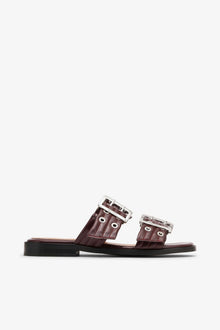 Feminine Buckle Two Strap Sandals in Burgundy | Tawny Port