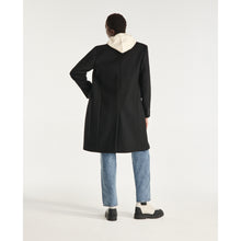 Fitted Wool Coat With Leather Detail | Women | Black