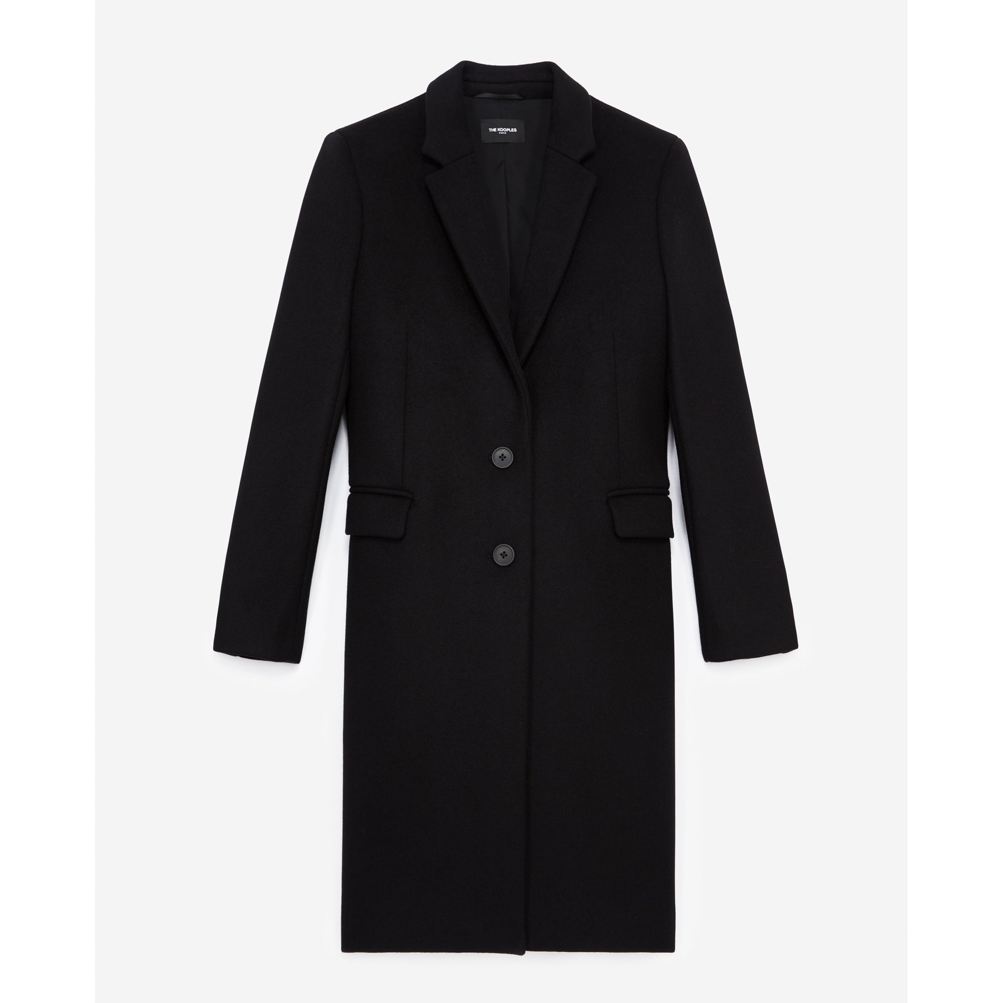 Fitted Wool Coat With Leather Detail | Women | Black