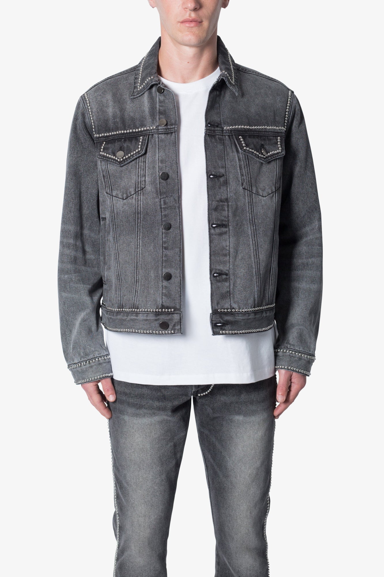Flat Studded Trucker Jacket | Black