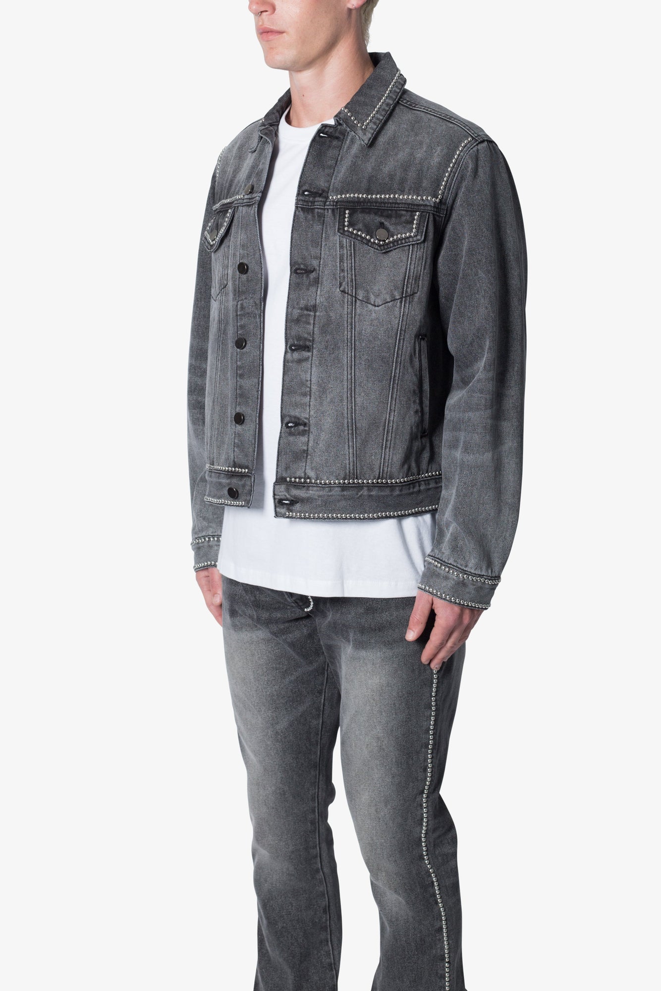 Flat Studded Trucker Jacket | Black