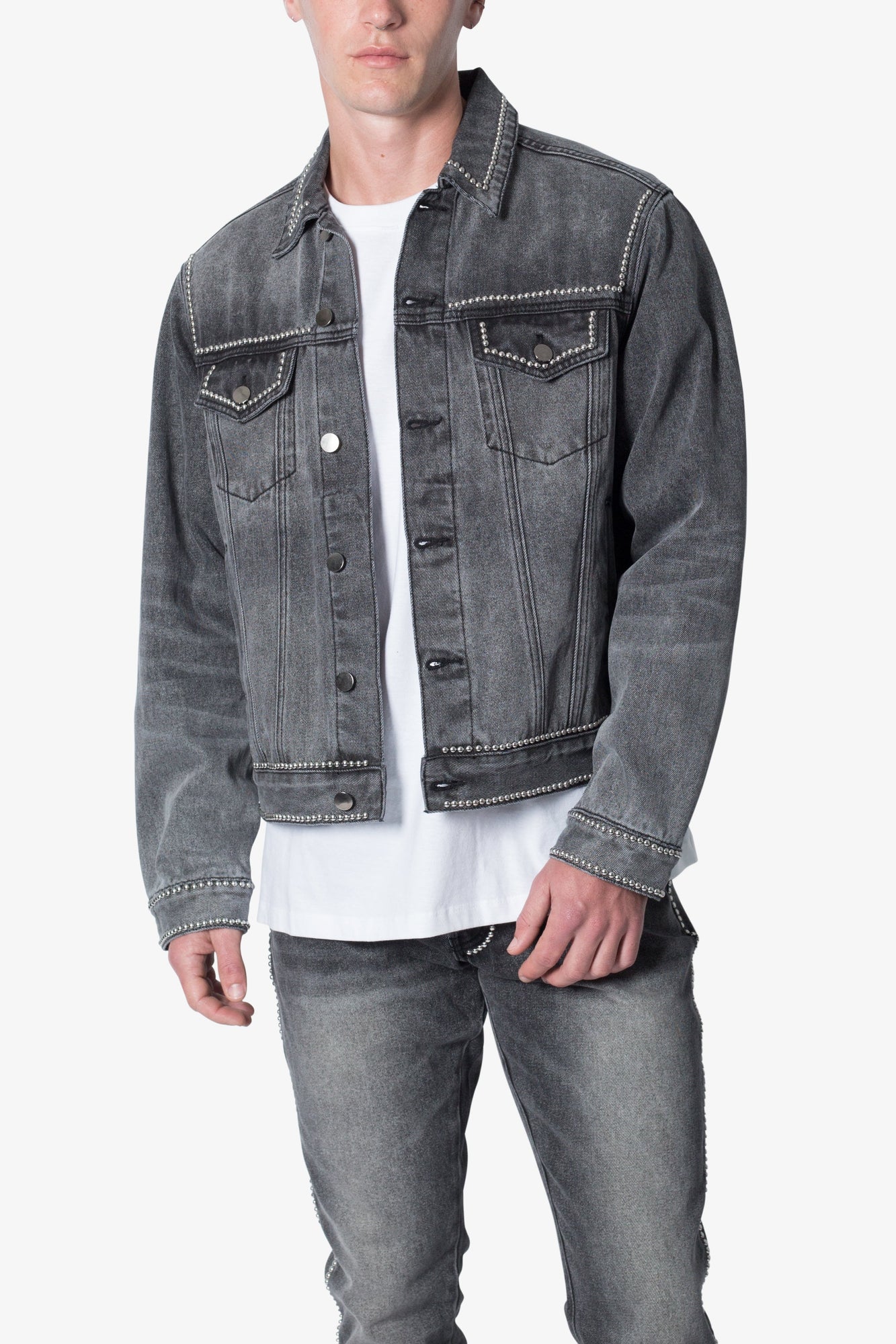Flat Studded Trucker Jacket | Black