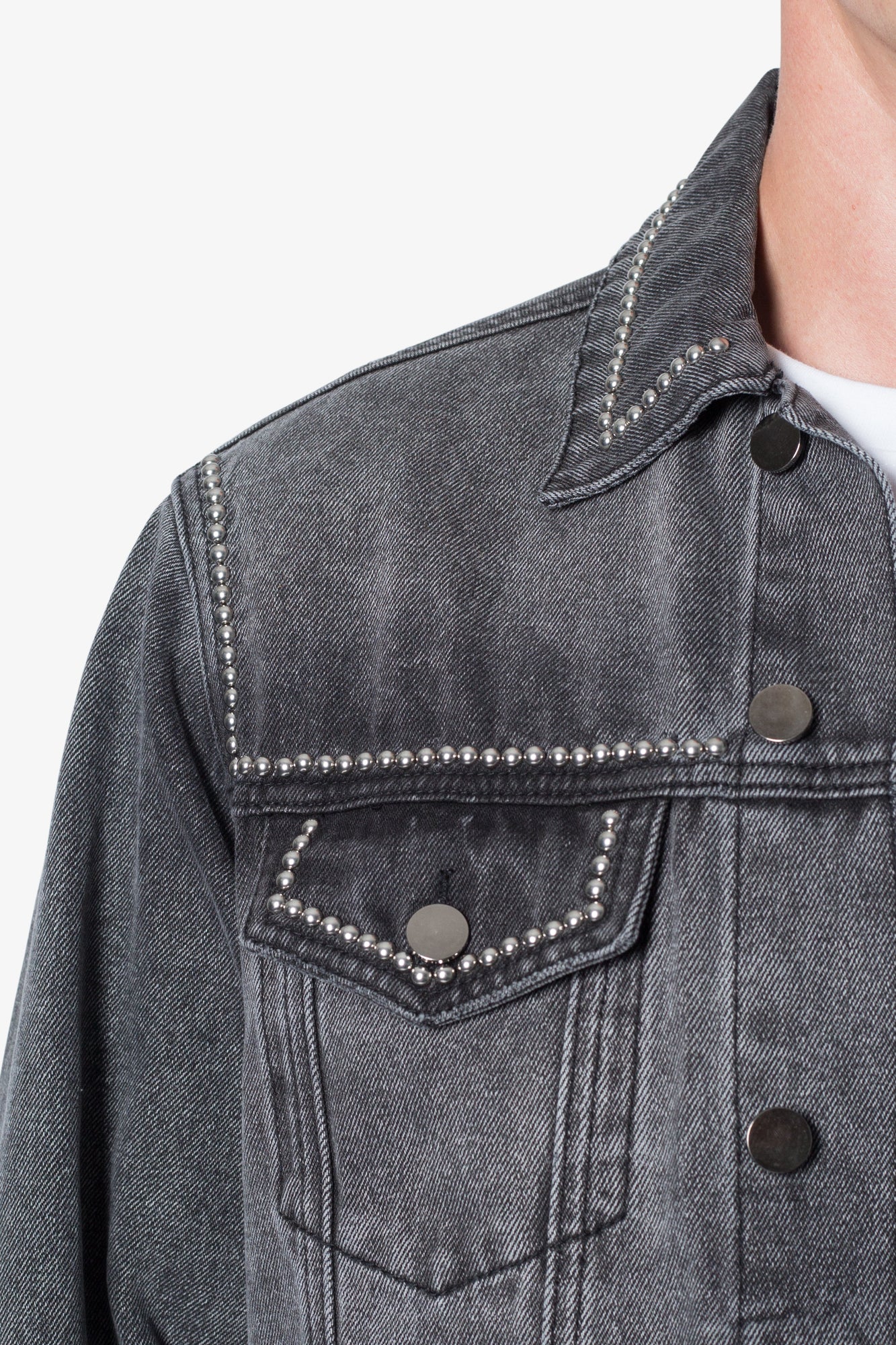 Flat Studded Trucker Jacket | Black