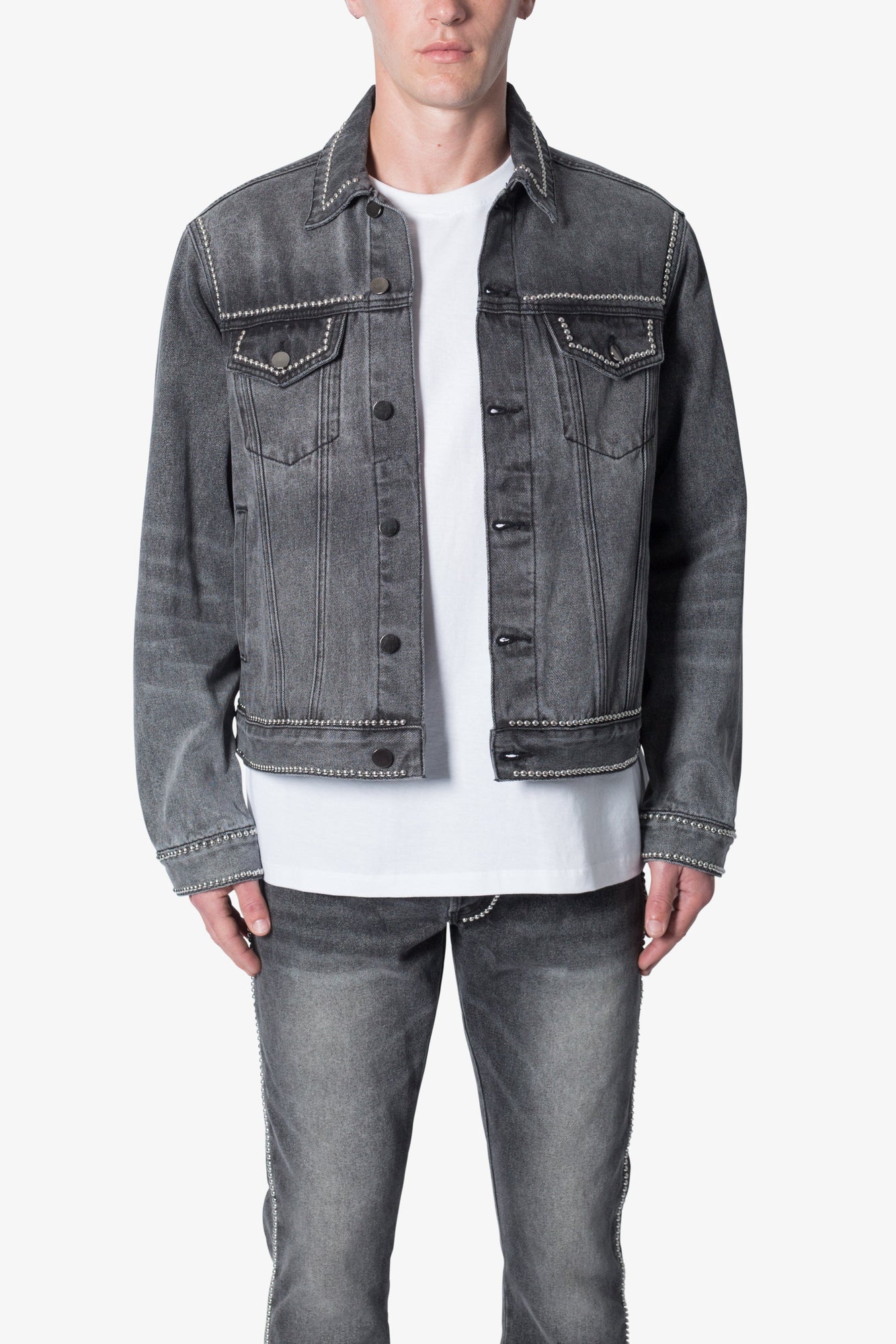 Flat Studded Trucker Jacket | Black