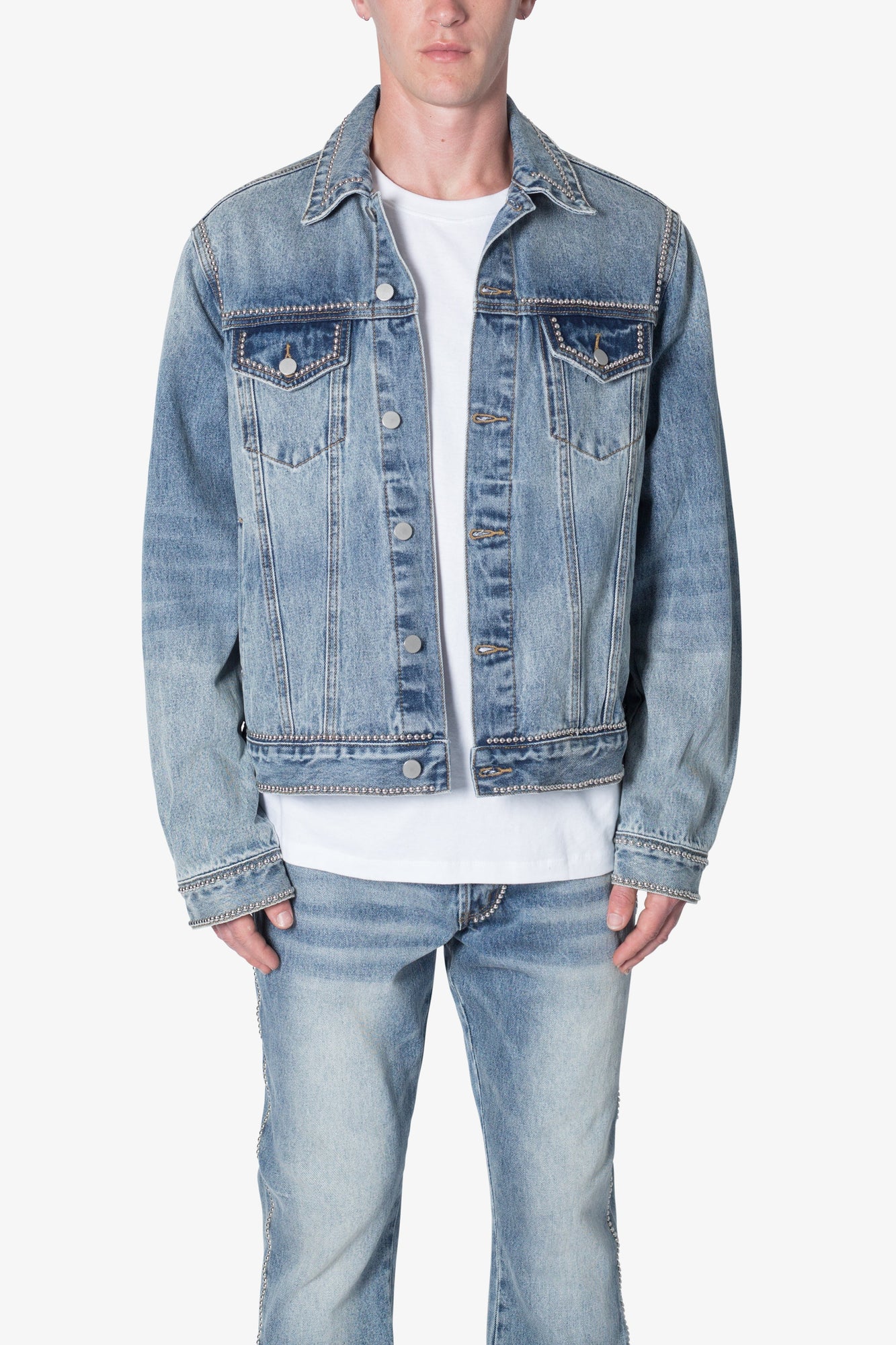 Flat Studded Trucker Jacket | Blue