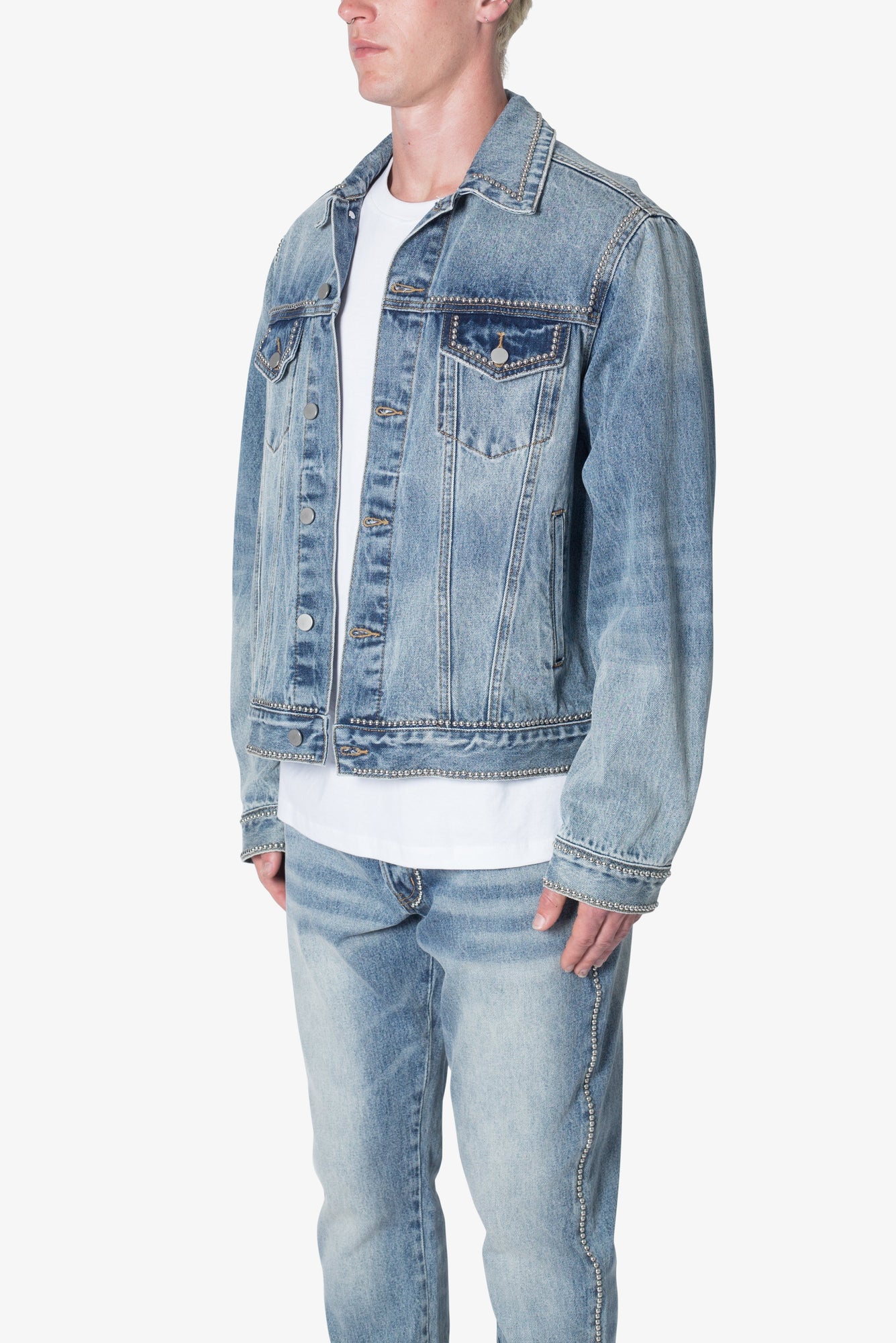 Flat Studded Trucker Jacket | Blue