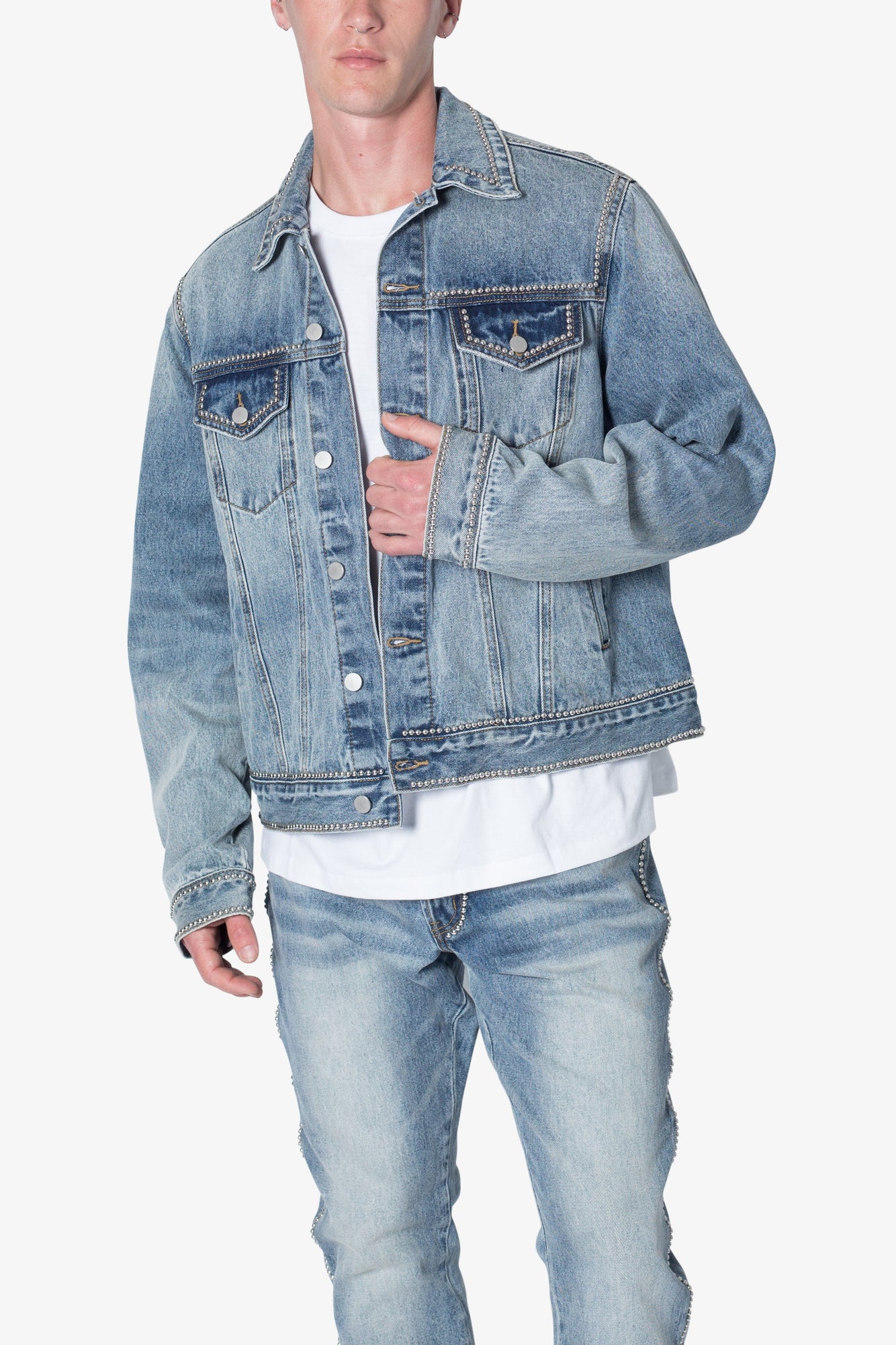 Flat Studded Trucker Jacket | Blue