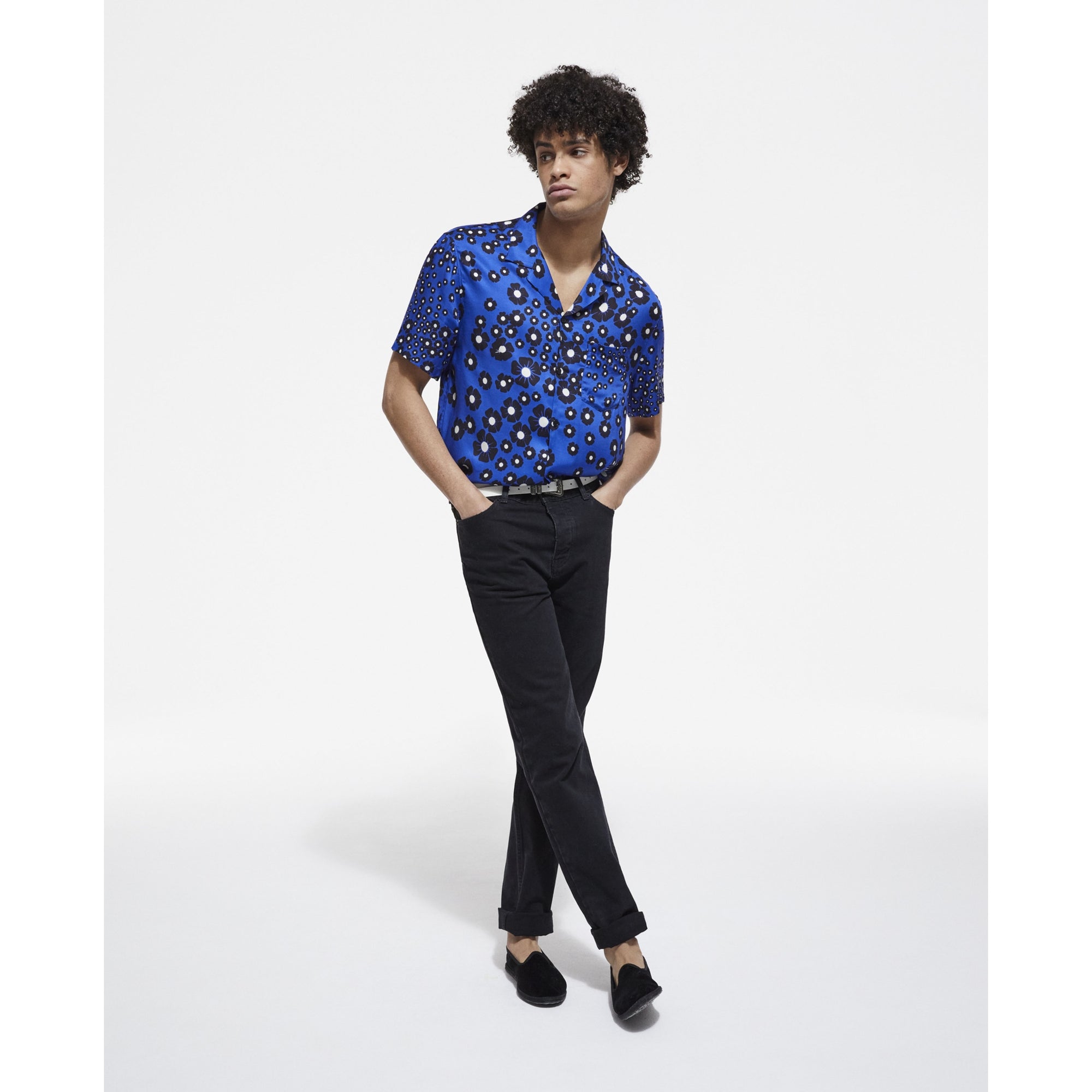 Floral Hawaiian Collar Shirt | Men | Navy x Black