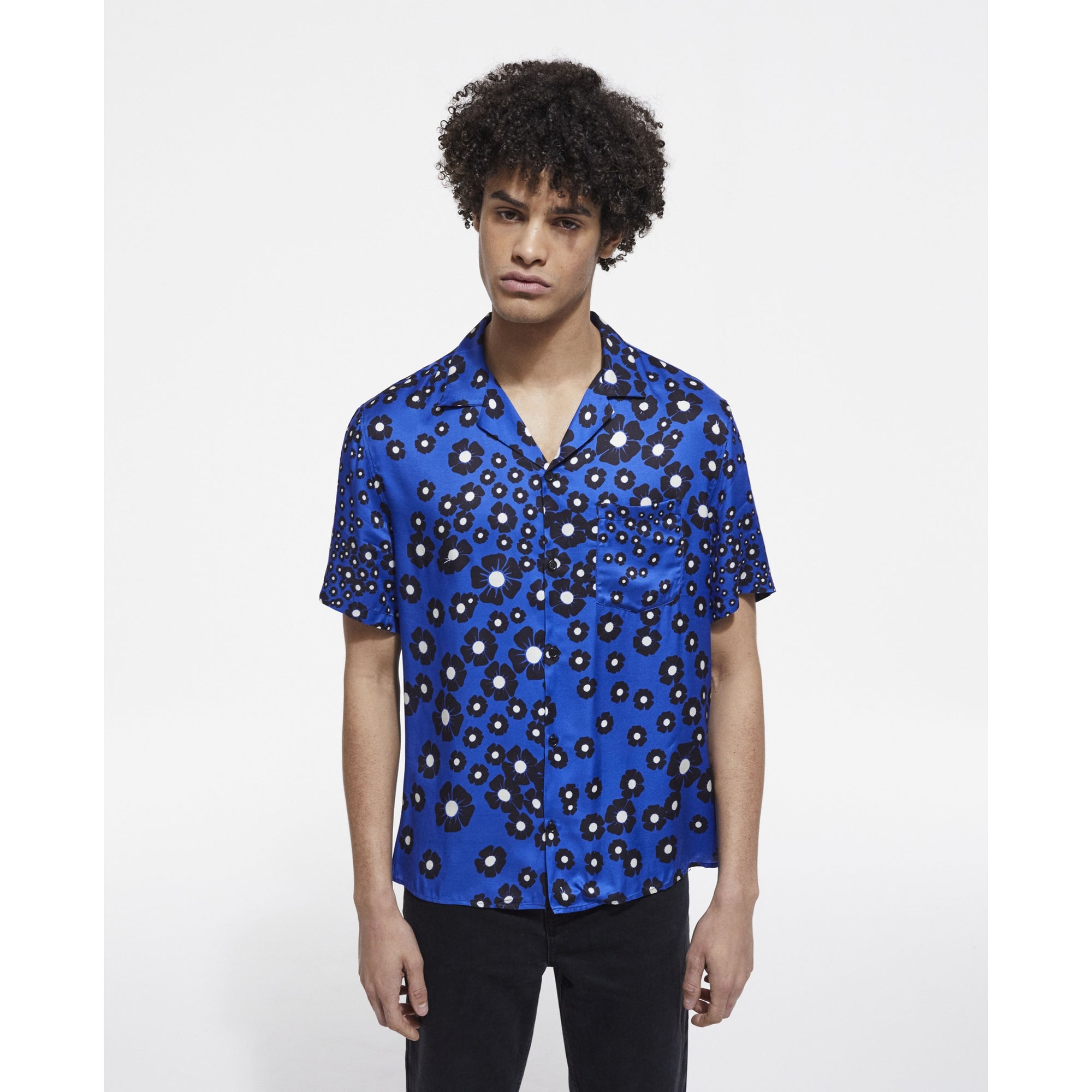 Floral Hawaiian Collar Shirt | Men | Navy x Black