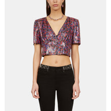 Floral Metallic Cropped Top | Women | Blue Red