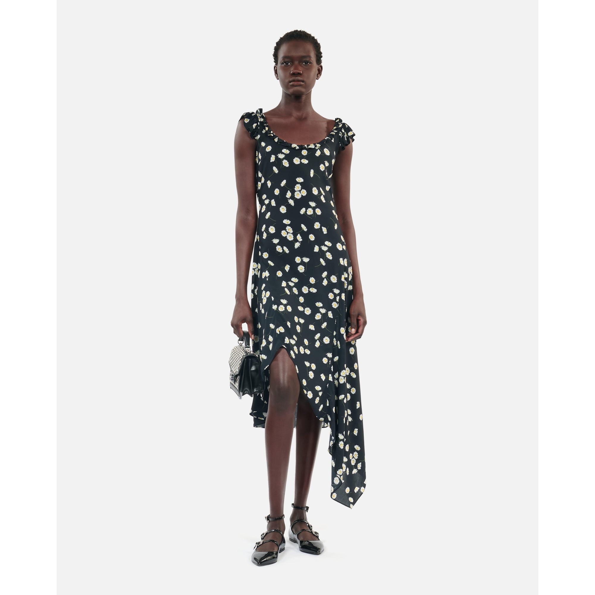 Floral Printed Long Dress | Women | Black x White