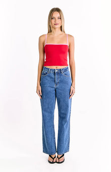 Florrie Contrast Knit Top | Red Pink