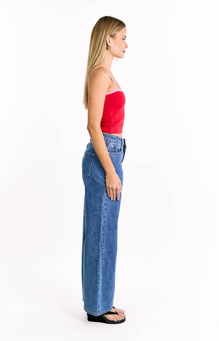 Florrie Contrast Knit Top | Red Pink