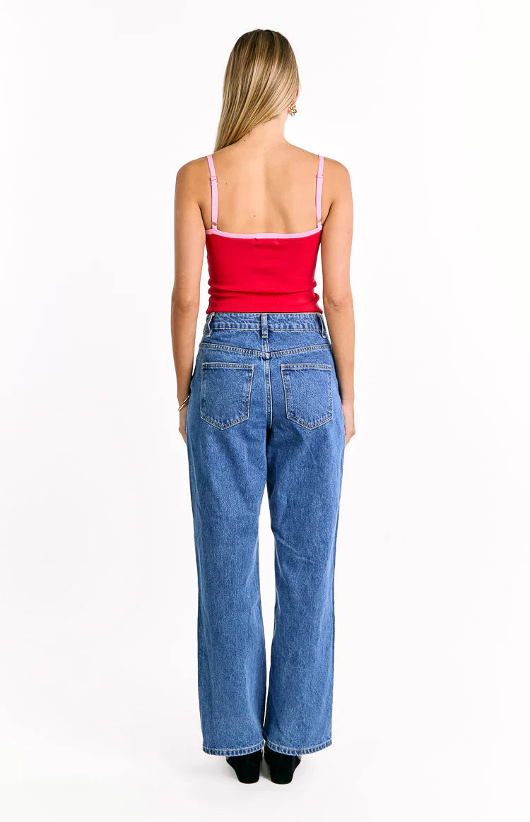 Florrie Contrast Knit Top | Red Pink