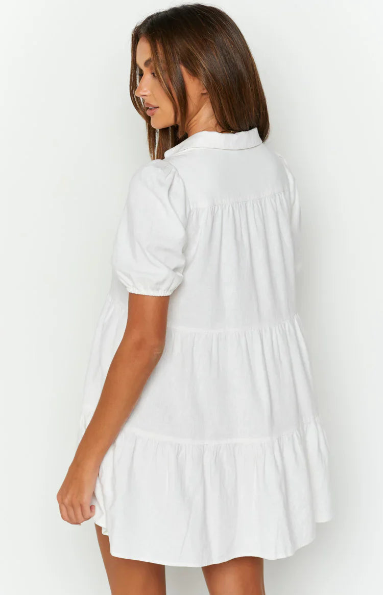 Frances Linen Tiered Dress | White