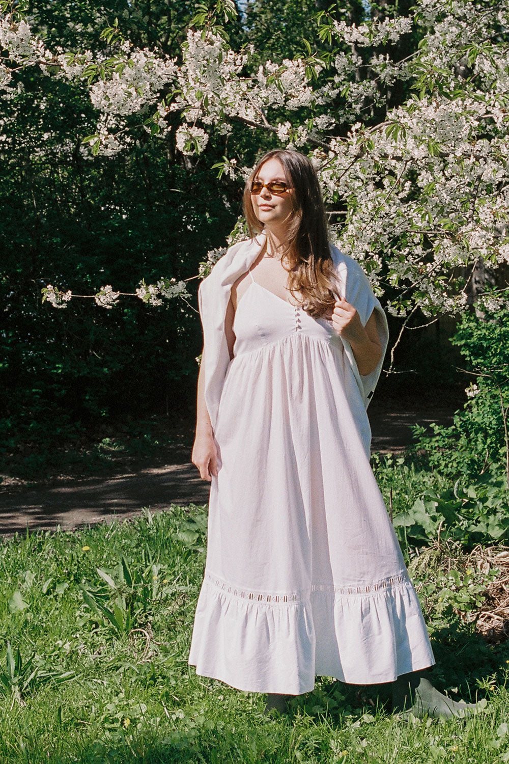 Airy poplin midi dress white