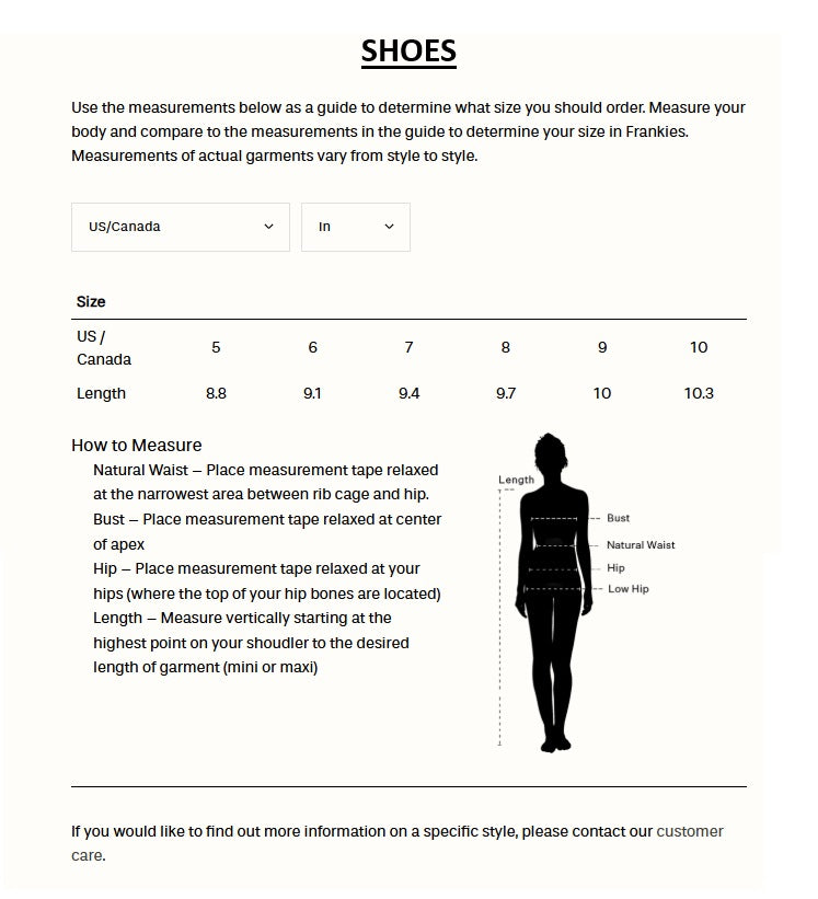 Product size guide