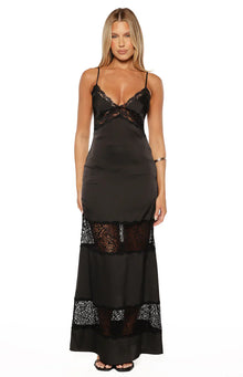 Freyja Lace Insert Satin Maxi Dress | Black