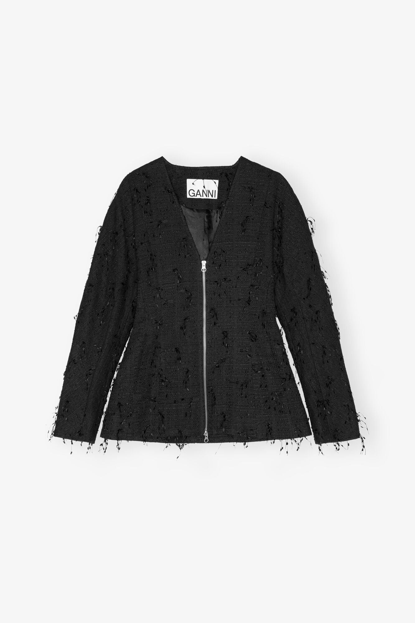 Fringed Tweed Blazer | Black