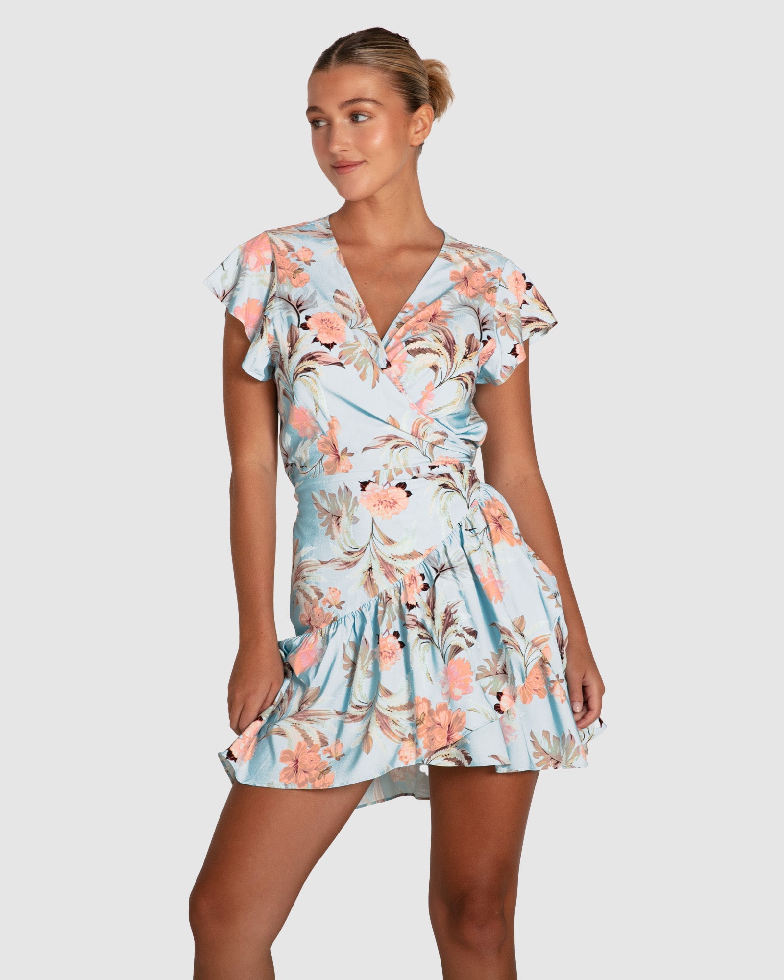 Women | Love Shack Mini Wrap Dress | Light Blue