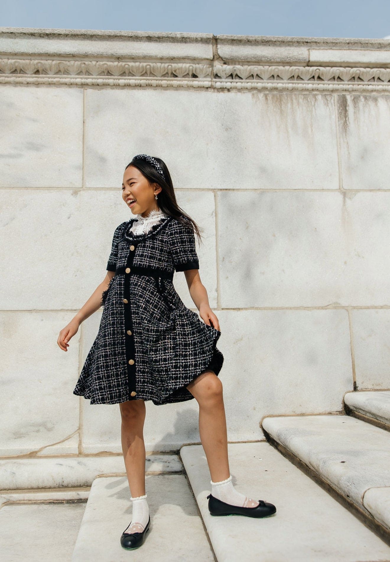 Girl | Orea and Tweed Dress | Black x Silver