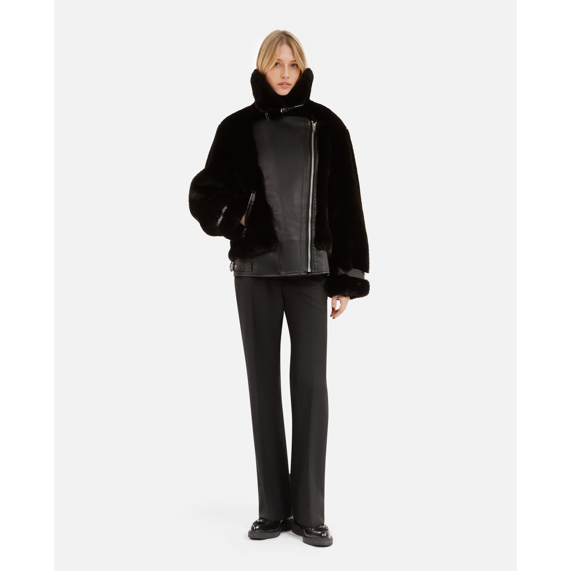 Fur-Effect Aviator Jacket | Women | Black