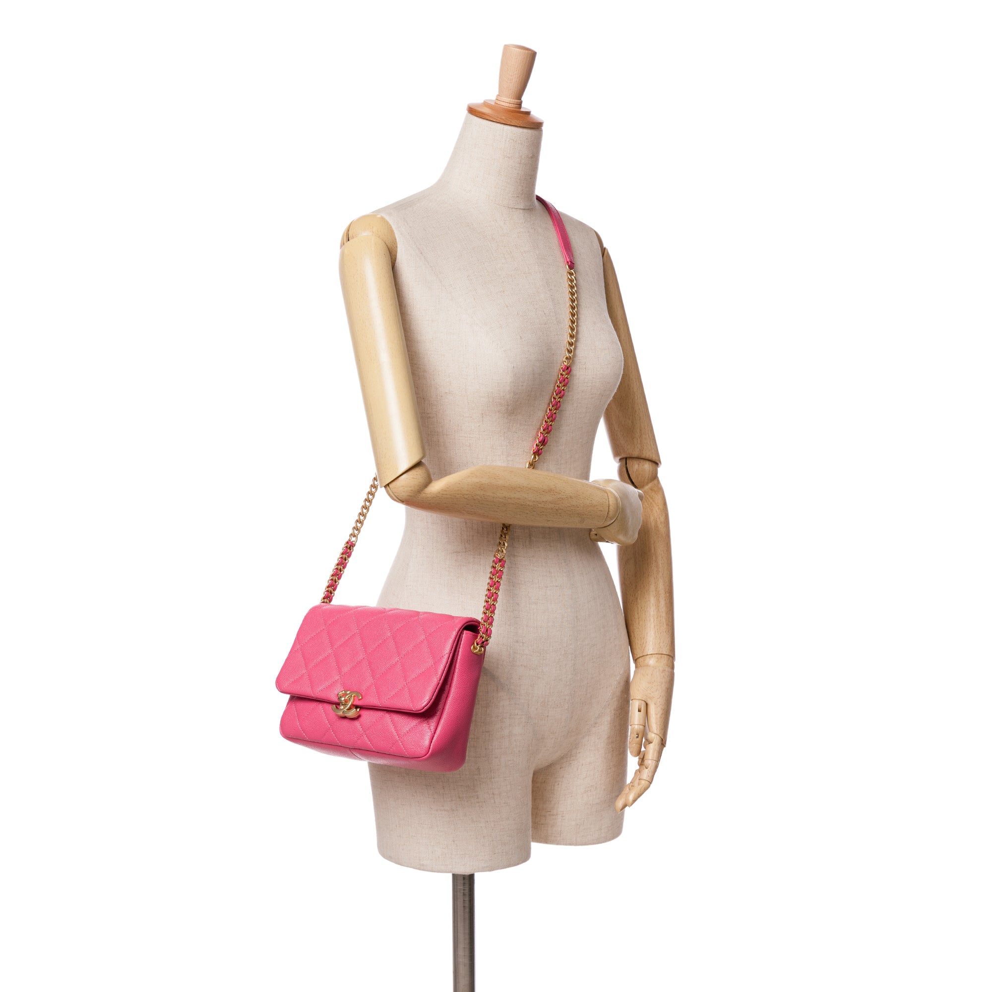 Chanel | Pre-Owned Small Quilted Caviar Chain Melody Flap | Pink/Dark Pink