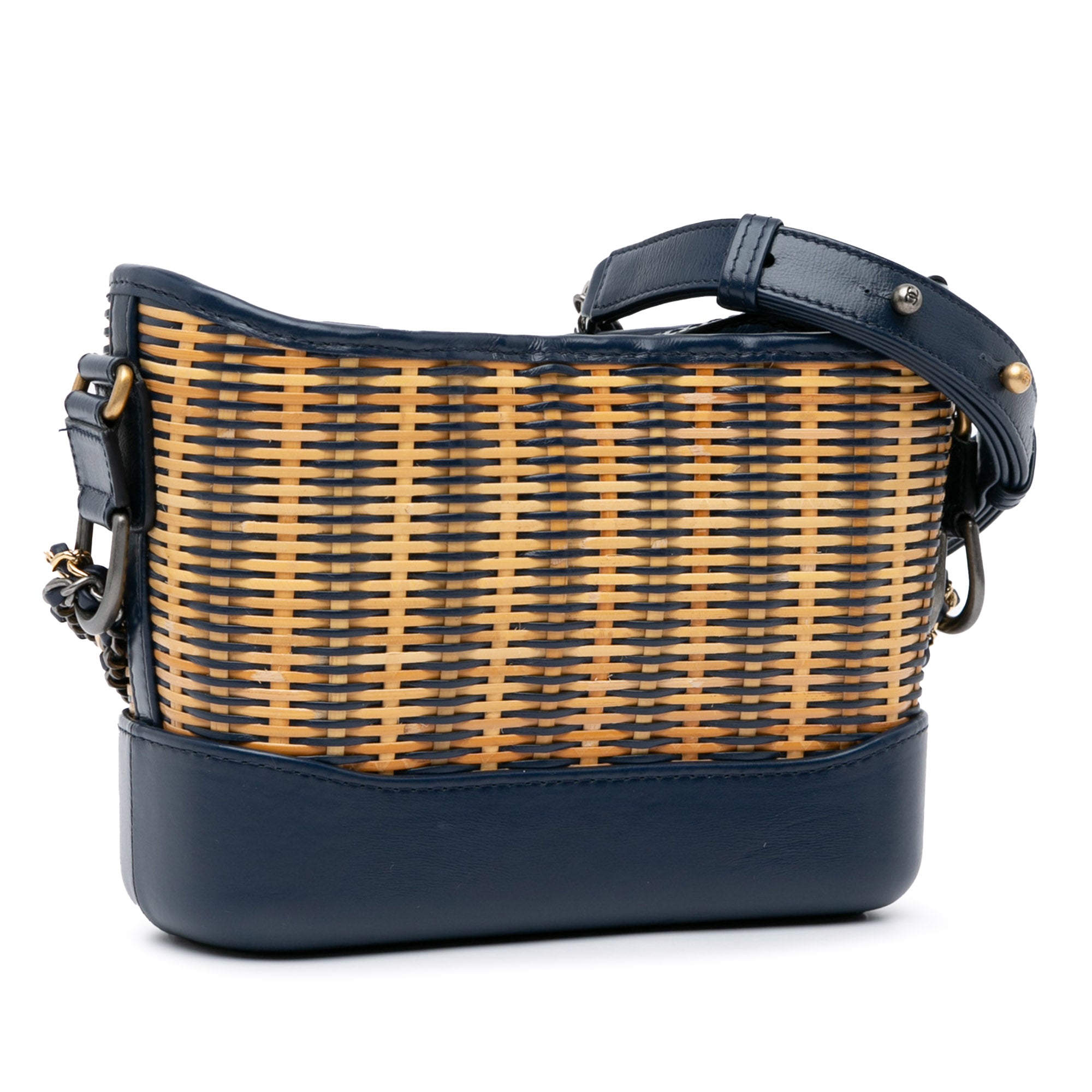 Chanel | Pre-Owned Small Rattan Gabrielle Crossbody | Brown/Blue/Navy