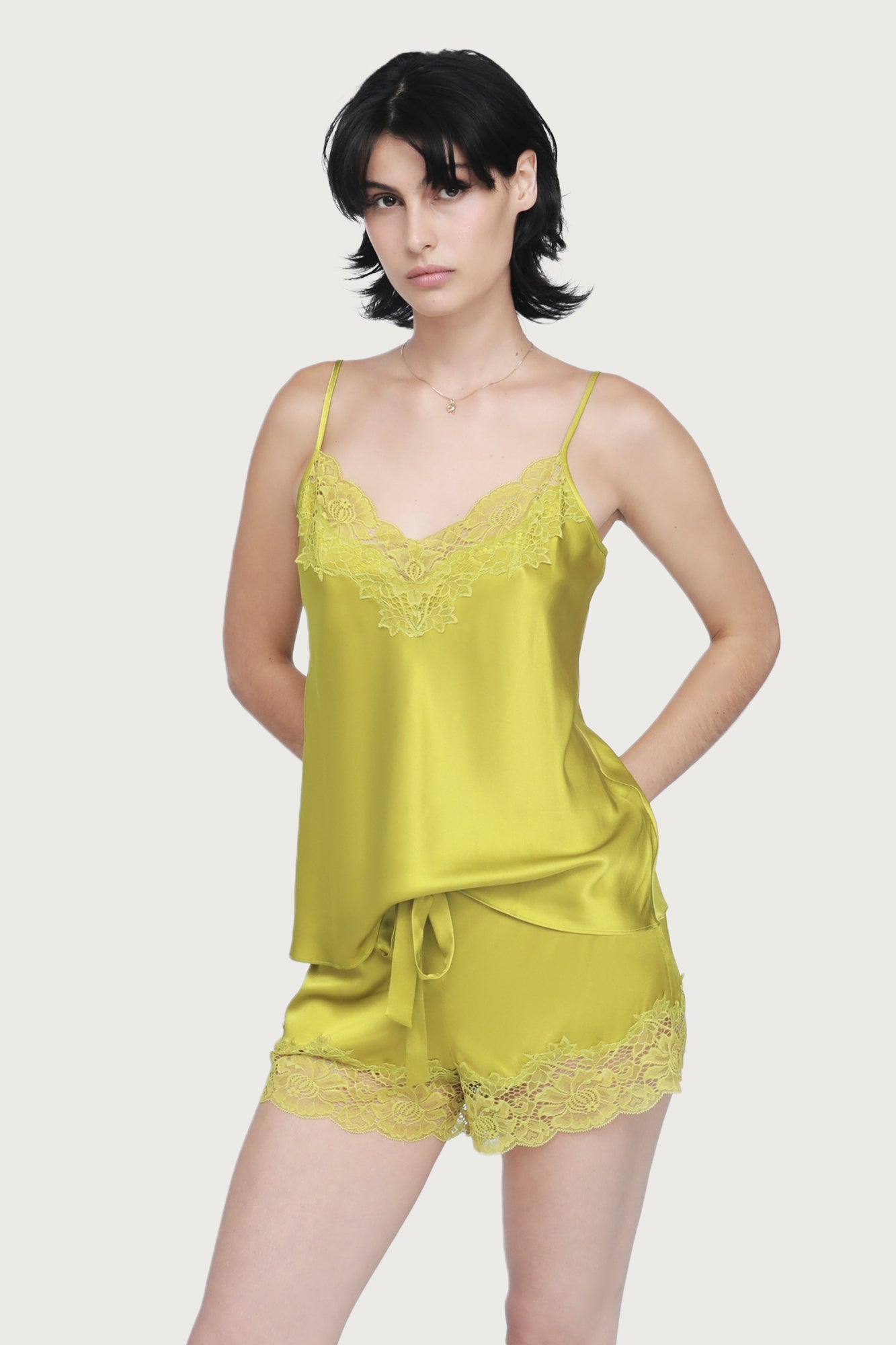 Silk Lace Cami by Ginia in Chartreuse