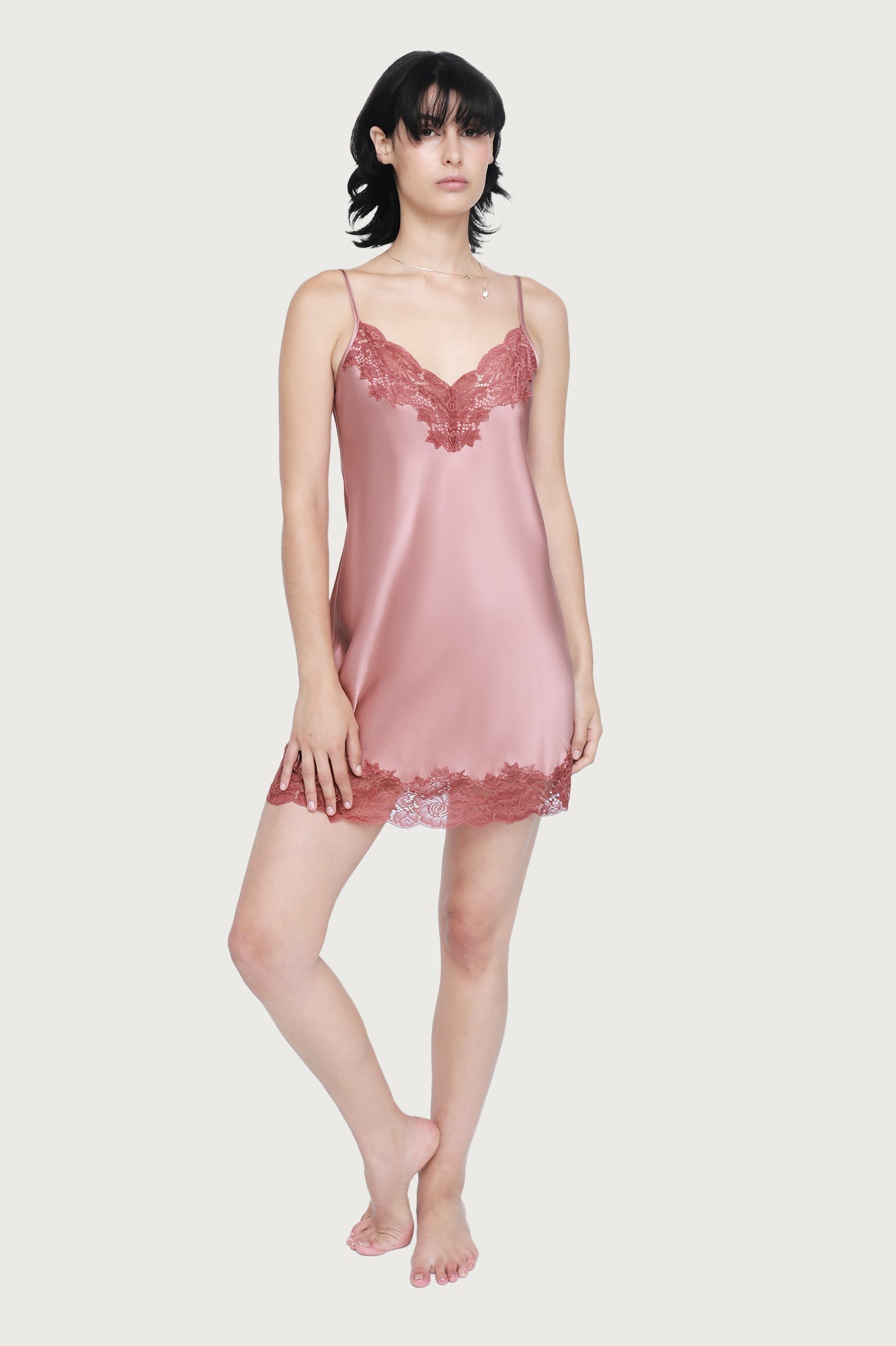 Silk Lace Chemise by Ginia in Mauve