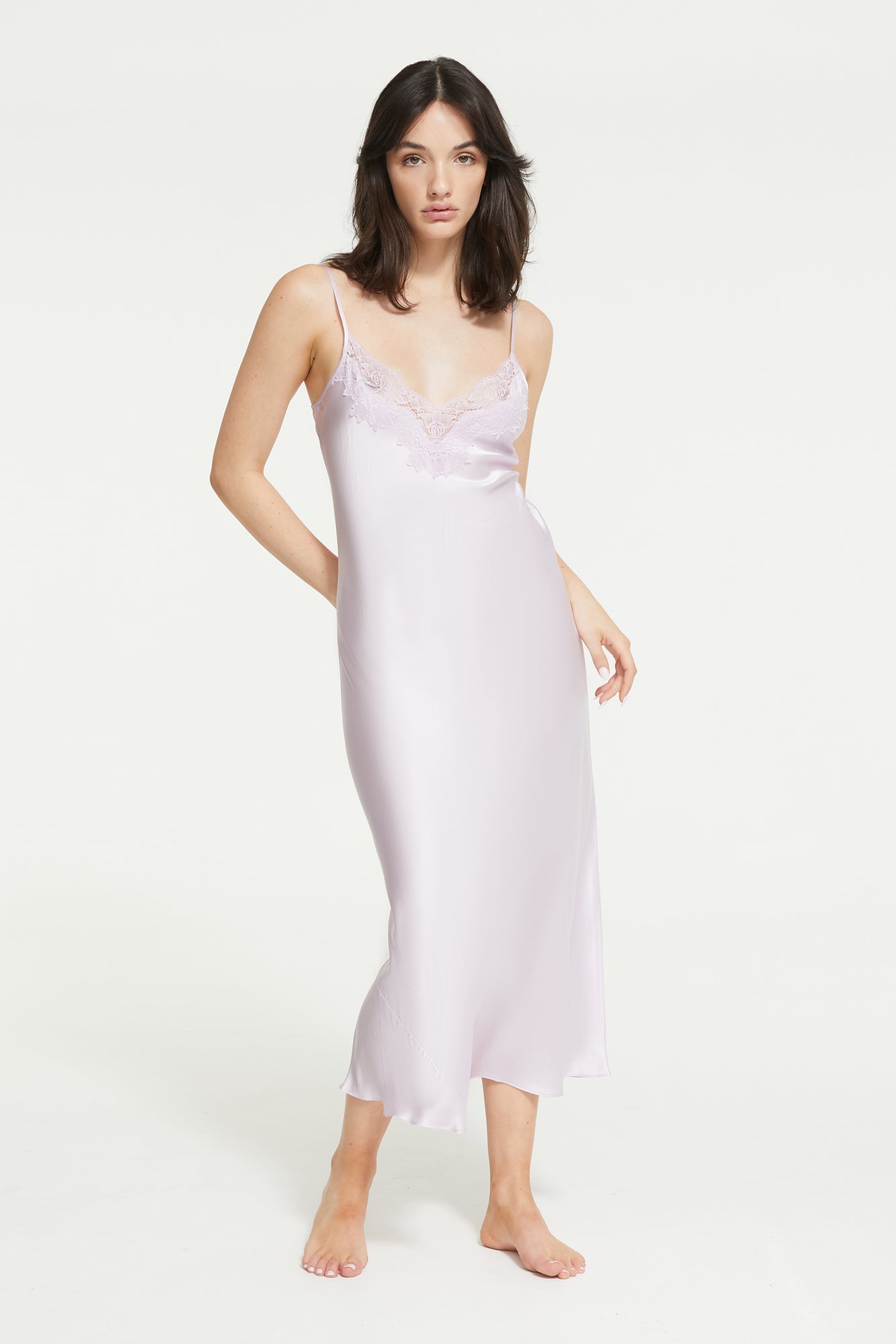 The Silk Lace Slip in Soft Lilac - 100% Silk by Ginia