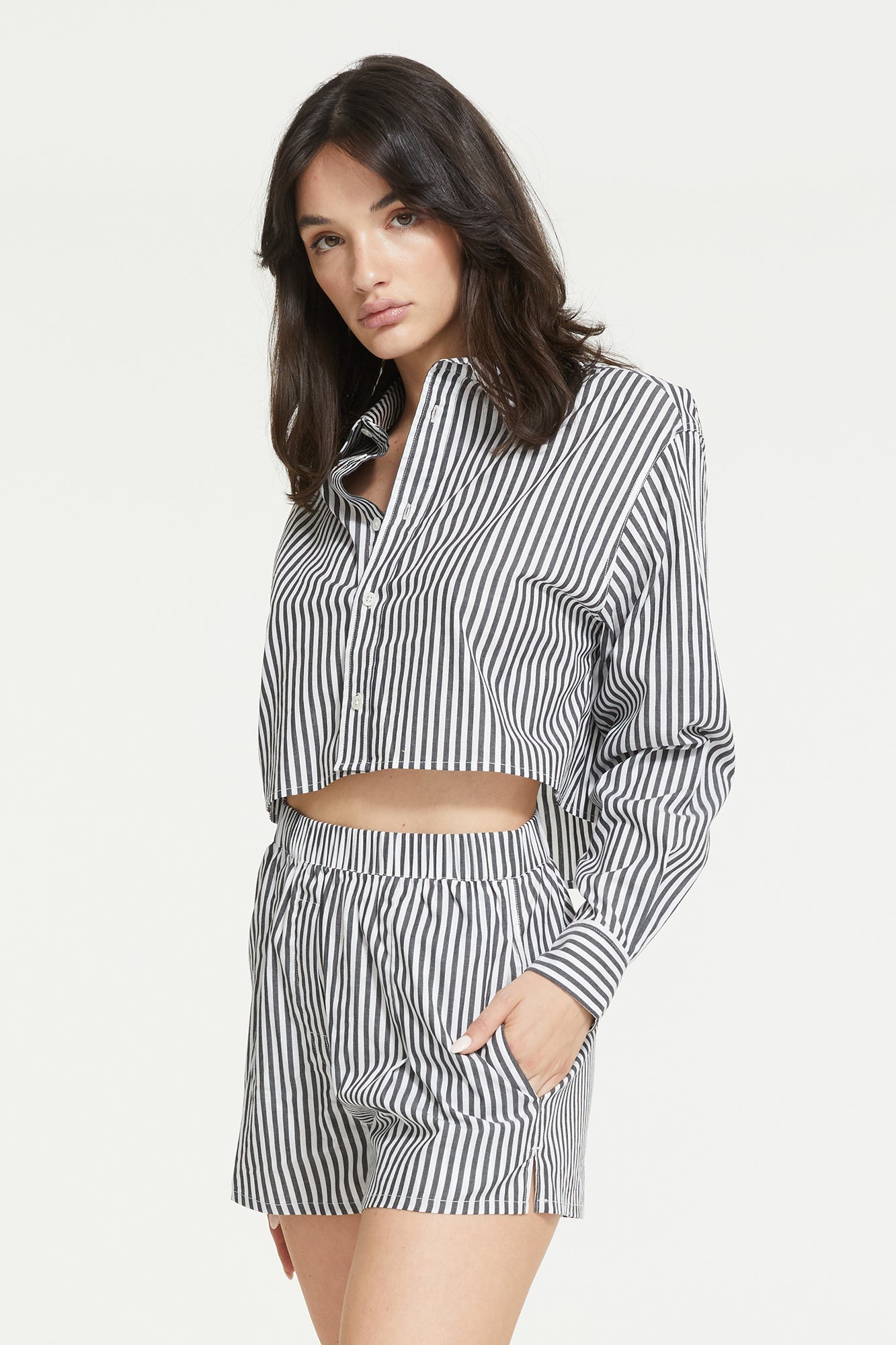 The Franca Stripe Crop Shirt By GINIA In Black & White Stripe