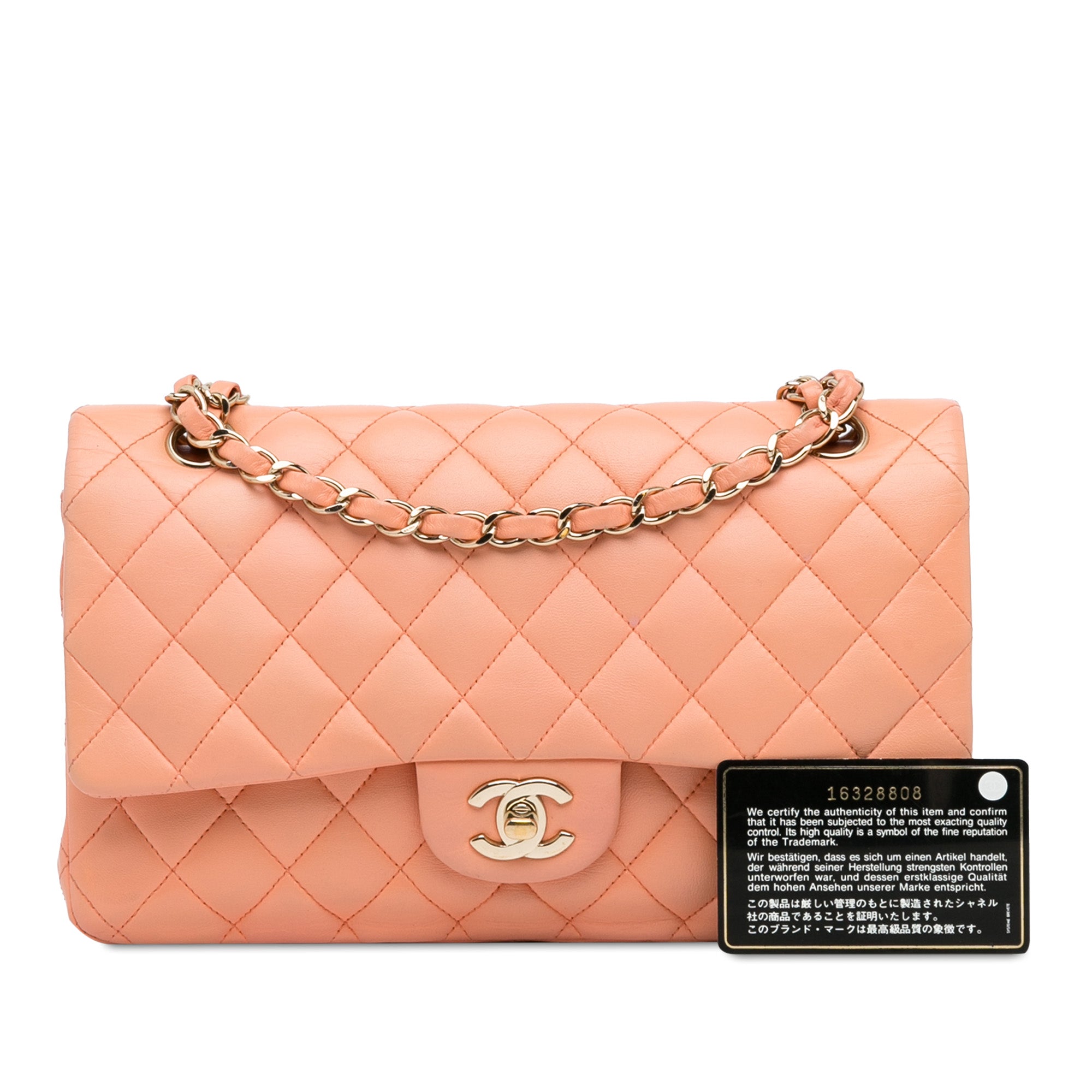 Chanel | Pre-Owned Medium Classic Lambskin Double Flap | Orange/Light Orange